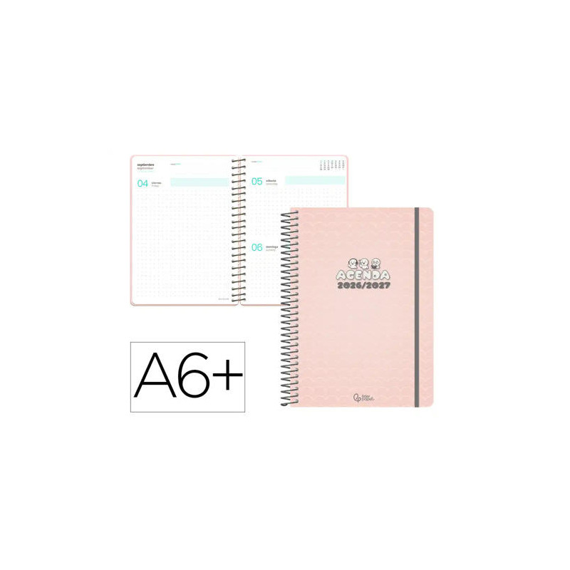 AGENDA ESCOLAR LIDERPAPEL 26-27 ESPIRAL PATTERN DIA PAGINA A6 BILINGUE 80G PAPEL FSC WAVES