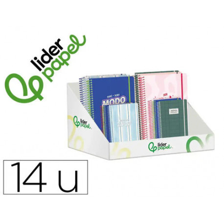 AGENDA ESCOLAR LIDERPAPEL 26-27 ESPIRAL MIX 2 DISEÑOS SURTIDOS BILINGE 80G PAPEL FSC EXPOSITOR 14 U