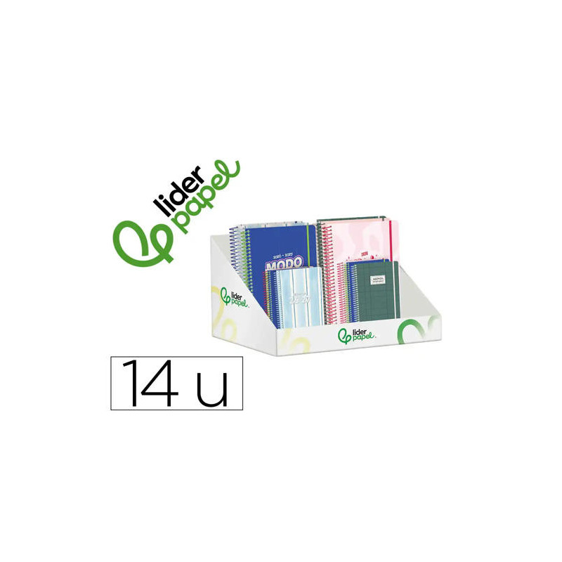 AGENDA ESCOLAR LIDERPAPEL 26-27 ESPIRAL MIX 2 DISEÑOS SURTIDOS BILINGE 80G PAPEL FSC EXPOSITOR 14 U