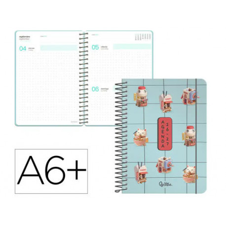 AGENDA ESCOLAR LIDERPAPEL 26-27 ESPIRAL ORIETAL DIA PAGINA A6+ BILINGUE 80G PAPEL FSC MIX