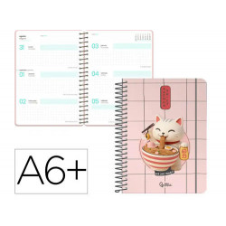 AGENDA ESCOLAR LIDERPAPEL 26-27 ESPIRAL ORIENTAL SEMANA VISTA A6+ BILINGUE 80G PAPEL FSC GATO