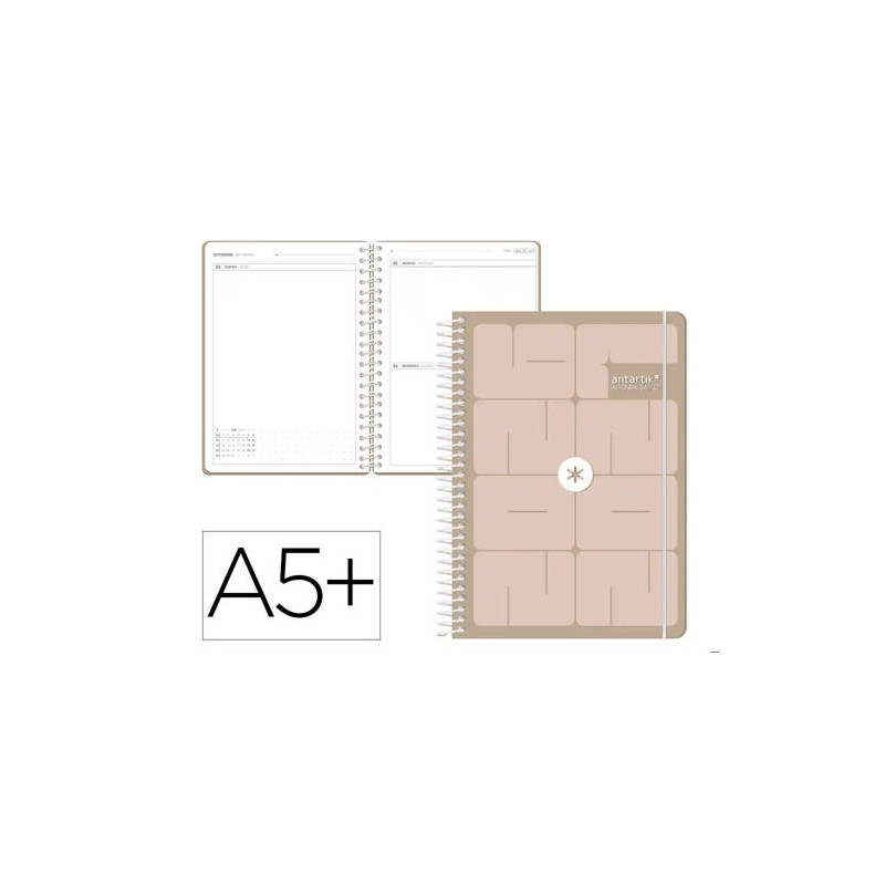 AGENDA ESCOLAR ANTARTIK 26-27 ESPIRAL ESSENTIALS DIA PAGINA A5+ BILINGUE 80G PAPEL FSC MORADO