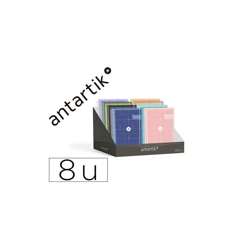 AGENDA ESCOLAR ANTARTIK 26-27 ESPIRAL ESSENTIALS DISEÑOS SURTIDOS BILINGE 80G PAPEL FSC EXPOSITOR 8