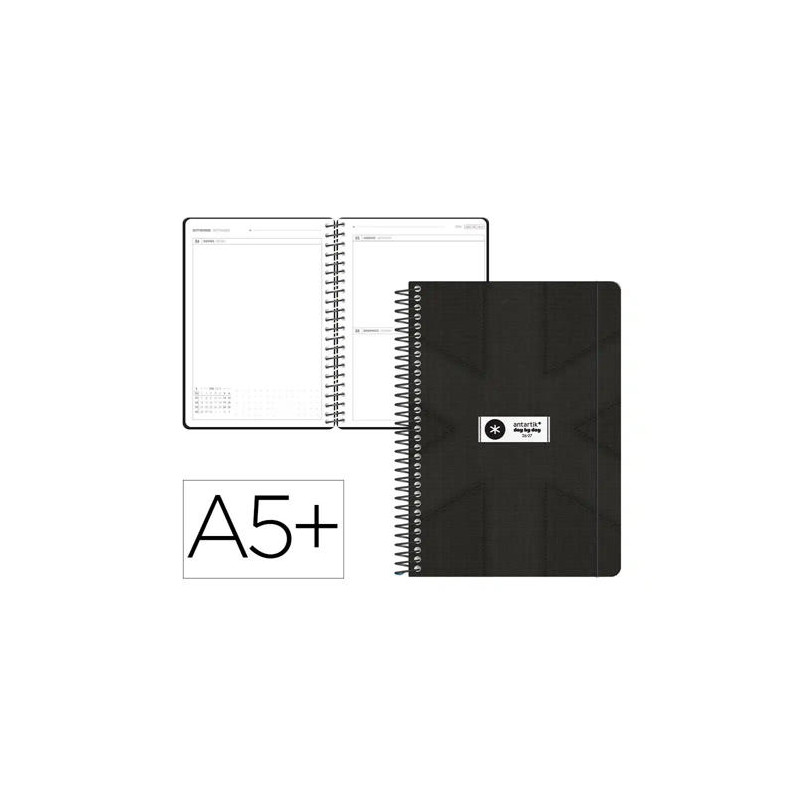 AGENDA ESCOLAR ANTARTIK 26-27 ESPIRAL PACK AND GO DIA PAGINA A5+ BILINGUE 80G PAPEL FSC NEGRO