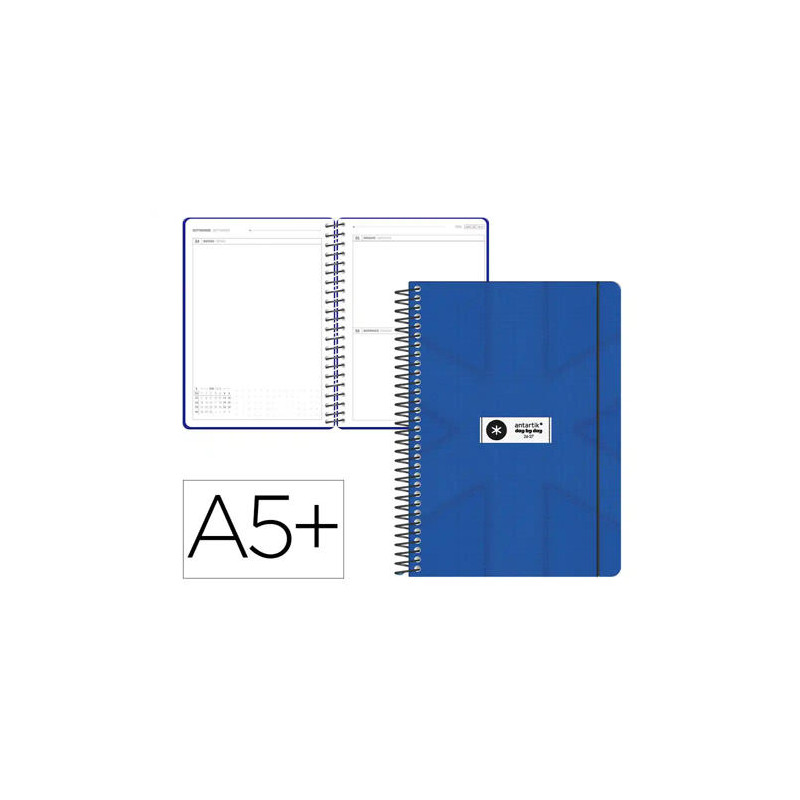 AGENDA ESCOLAR ANTARTIK 26-27 ESPIRAL PACK AND GO DIA PAGINAA5+ BILINGE 80G PAPEL FSC AZUL MARINO