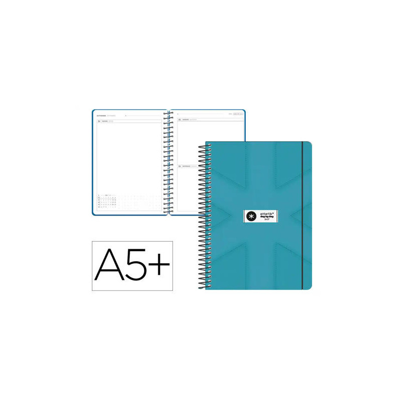 AGENDA ESCOLAR ANTARTIK 26-27 ESPIRAL PACK AND GO DIA PAGINAA5+ BILINGE 80G PAPEL FSC TURQUESA