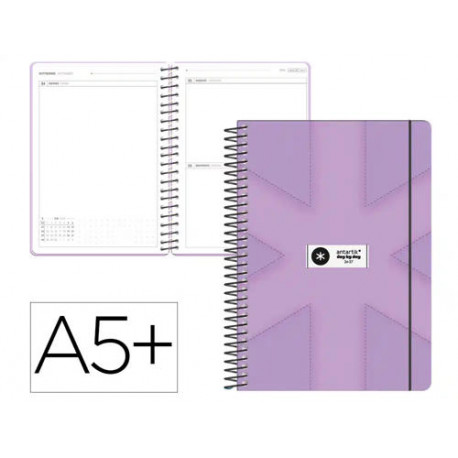AGENDA ESCOLAR ANTARTIK 26-27 ESPIRAL PACK AND GO DIA PAGINAA5+ BILINGE 80G PAPEL FSC MORADO