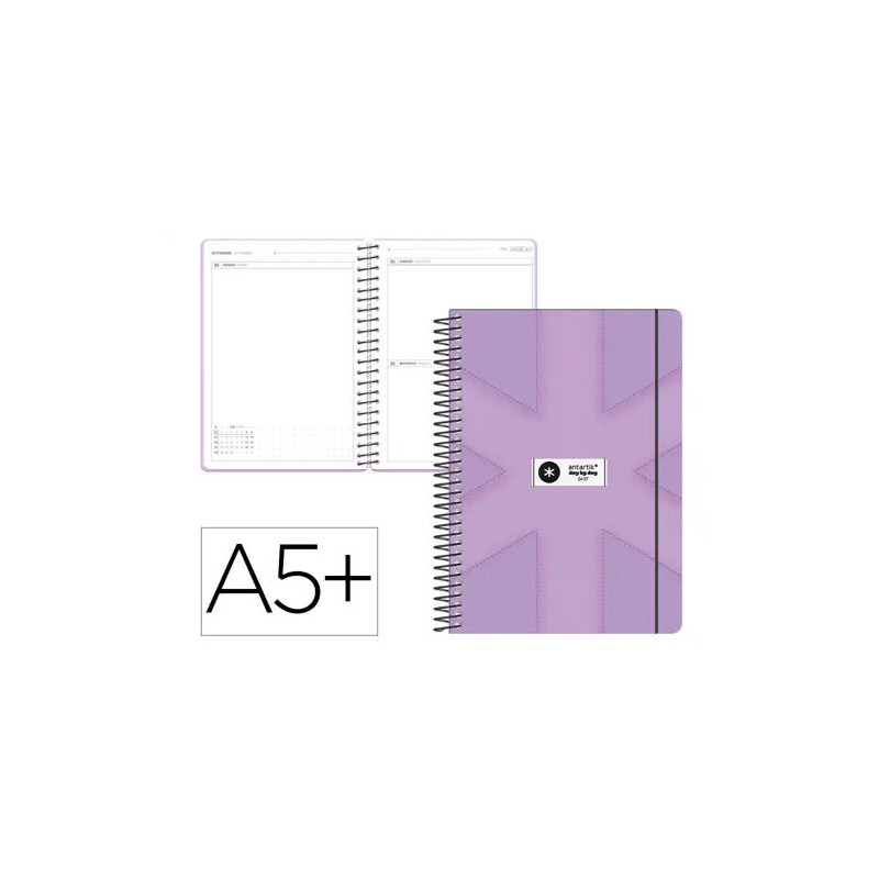 AGENDA ESCOLAR ANTARTIK 26-27 ESPIRAL PACK AND GO DIA PAGINAA5+ BILINGE 80G PAPEL FSC MORADO