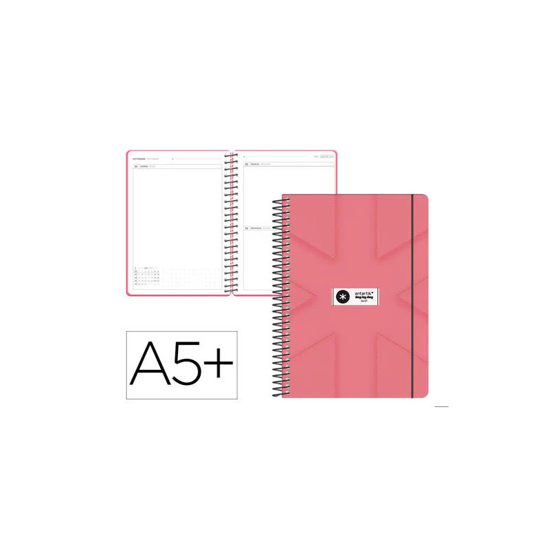 AGENDA ESCOLAR ANTARTIK 26-27 ESPIRAL PACK AND GO DIA PAGINAA5+ BILINGE 80G PAPEL FSC ROSA CORAL