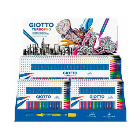ROTULADOR GIOTTO TURBO PRO DOBLE PUNTA EXPOSITOR SOBREMESA 6 CAJAS DE 15 COLORES SURTIDOS + 4 CAJAS 
