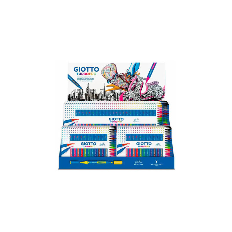 ROTULADOR GIOTTO TURBO PRO DOBLE PUNTA EXPOSITOR SOBREMESA 6 CAJAS DE 15 COLORES SURTIDOS + 4 CAJAS 