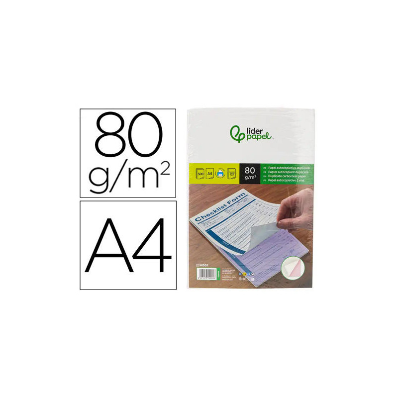PAPEL AUTOCOPIATIVO LIDERPAPEL A4 PREALZADO DUPLICADO BLANCO Y ROSA 80 G 500 HOJAS (250 JUEGOS)