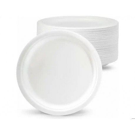 PLATO DE FIBRA BIO 26 CM PAQUETE DE 50 UNIDADES