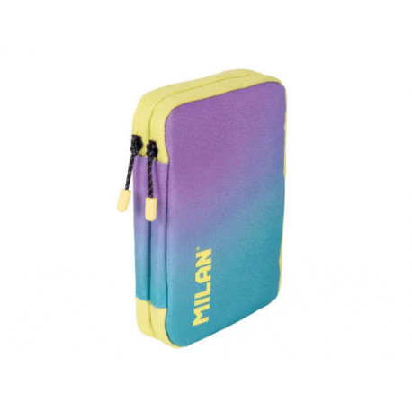 PLUMIER ESCOLAR MILAN COLECCION SUNSET DOBLE CREMALLERA CON ACCESORIOS COLOR TURQUESA 198X143X40 MM