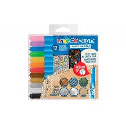 ROTULADOR CARIOCA ACRILICO PAINT MARKER PUNTA MEDIA TIP ESTUCHE DE 12 UNIDADES COLORES SURTIDOS