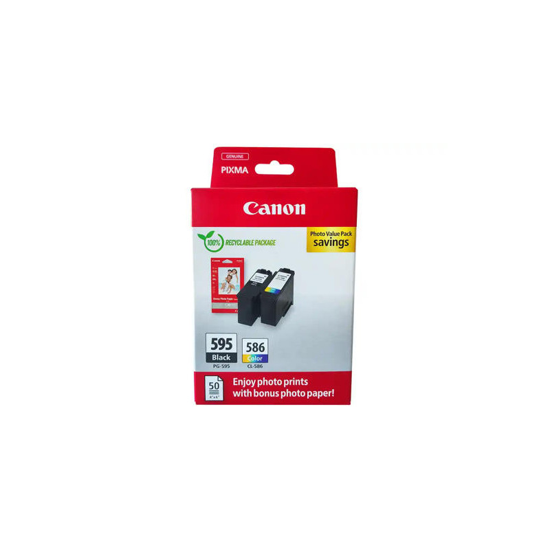 INK-JET CANON MULTIPACK PG595 NEGRO + CL586 COLOR + 50 HOJAS PAPEL FOTO 10X15 CM