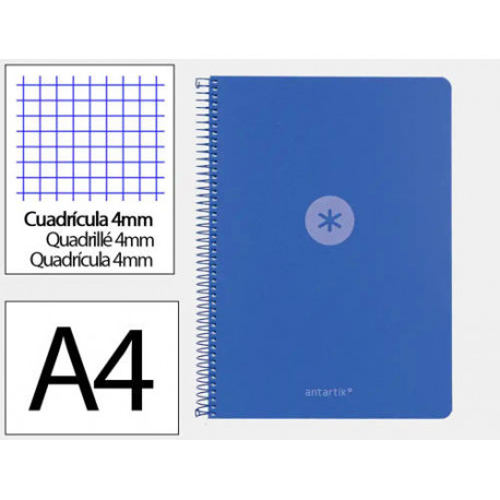 CUADERNO ESPIRAL ANTARTIK A4 TAPA FOAM 80H 90GR CUADRO 4MM CON MARGEN COLOR AZUL