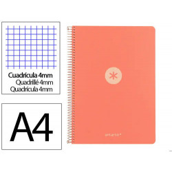 CUADERNO ESPIRAL ANTARTIK A4 TAPA FOAM 80H 90GR CUADRO 4MM CON MARGEN COLOR CORAL