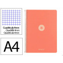 CUADERNO ESPIRAL ANTARTIK A4 TAPA FOAM 80H 90GR CUADRO 4MM CON MARGEN COLOR CORAL