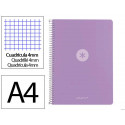 CUADERNO ESPIRAL ANTARTIK A4 TAPA FOAM 80H 90GR CUADRO 4MM CON MARGEN COLOR LAVANDA