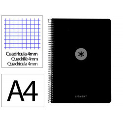 CUADERNO ESPIRAL ANTARTIK A4 TAPA FOAM 80H 90GR CUADRO 4MM CON MARGEN COLOR NEGRO