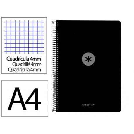 CUADERNO ESPIRAL ANTARTIK A4 TAPA FOAM 80H 90GR CUADRO 4MM CON MARGEN COLOR NEGRO