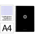 CUADERNO ESPIRAL ANTARTIK A4 TAPA FOAM 80H 90GR CUADRO 4MM CON MARGEN COLOR NEGRO