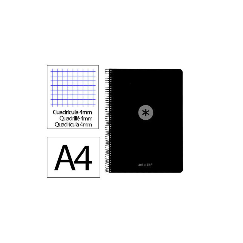 CUADERNO ESPIRAL ANTARTIK A4 TAPA FOAM 80H 90GR CUADRO 4MM CON MARGEN COLOR NEGRO