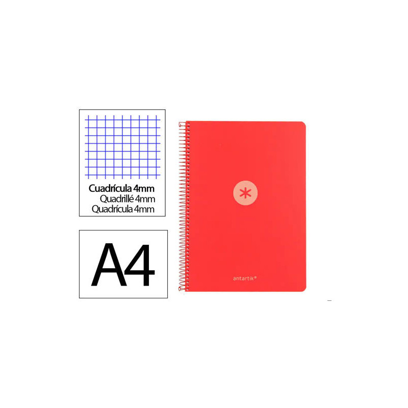 CUADERNO ESPIRAL ANTARTIK A4 TAPA FOAM 80H 90GR CUADRO 4MM CON MARGEN COLOR ROJO