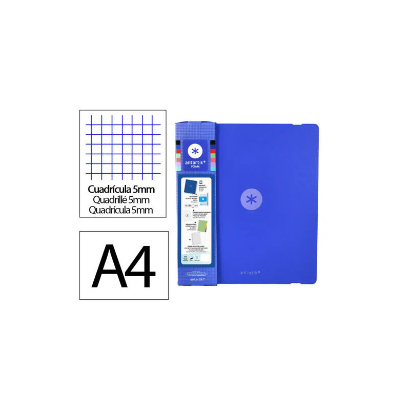 CARPETA CON RECAMBIO ANTARTIK A4 CUADRO 5MM FOAM 4 ANILLAS 35MM MIXTAS COLOR AZUL