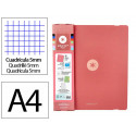CARPETA CON RECAMBIO ANTARTIK A4 CUADRO 5MM FOAM 4 ANILLAS 35MM MIXTAS COLOR CORAL