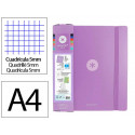 CARPETA CON RECAMBIO ANTARTIK A4 CUADRO 5MM FOAM 4 ANILLAS 35MM MIXTAS COLOR LAVANDA