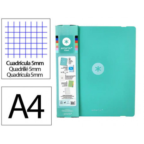 CARPETA CON RECAMBIO ANTARTIK A4 CUADRO 5MM FOAM 4 ANILLAS 35MM MIXTAS COLOR MENTA