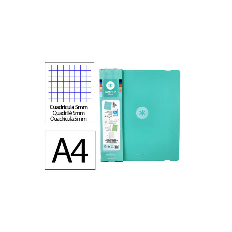 CARPETA CON RECAMBIO ANTARTIK A4 CUADRO 5MM FOAM 4 ANILLAS 35MM MIXTAS COLOR MENTA
