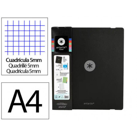 CARPETA CON RECAMBIO ANTARTIK A4 CUADRO 5MM FOAM 4 ANILLAS 35MM MIXTAS COLOR NEGRO