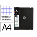 CARPETA CON RECAMBIO ANTARTIK A4 CUADRO 5MM FOAM 4 ANILLAS 35MM MIXTAS COLOR NEGRO