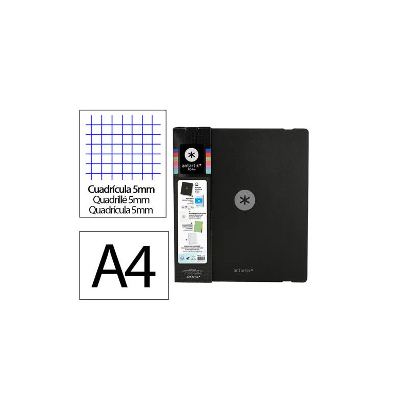CARPETA CON RECAMBIO ANTARTIK A4 CUADRO 5MM FOAM 4 ANILLAS 35MM MIXTAS COLOR NEGRO
