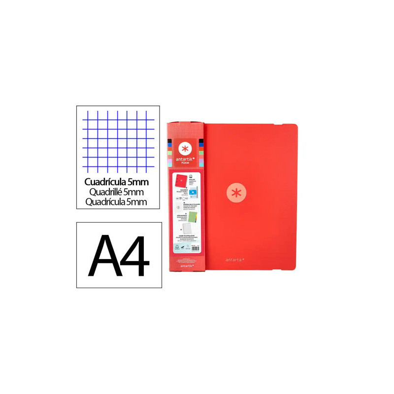 CARPETA CON RECAMBIO ANTARTIK A4 CUADRO 5MM FOAM 4 ANILLAS 35MM MIXTAS COLOR ROJO