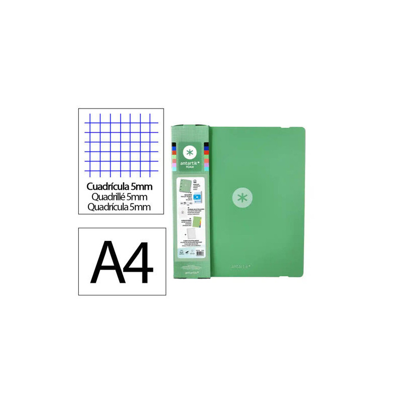 CARPETA CON RECAMBIO ANTARTIK A4 CUADRO 5MM FOAM 4 ANILLAS 35MM MIXTAS COLOR VERDE MATCHA