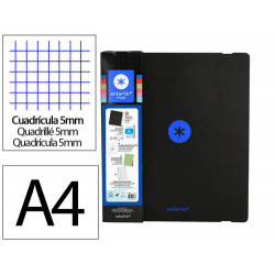 CARPETA CON RECAMBIO ANTARTIK A4 CUADRO 5MM FOAM 4 ANILLAS 35MM MIXTAS BICOLOR NEGRO AZUL