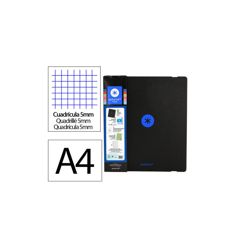 CARPETA CON RECAMBIO ANTARTIK A4 CUADRO 5MM FOAM 4 ANILLAS 35MM MIXTAS BICOLOR NEGRO AZUL