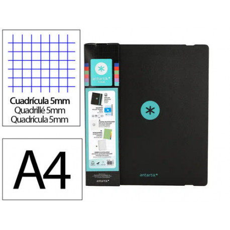 CARPETA CON RECAMBIO ANTARTIK A4 CUADRO 5MM FOAM 4 ANILLAS 35MM MIXTAS BICOLOR NEGRO MENTA