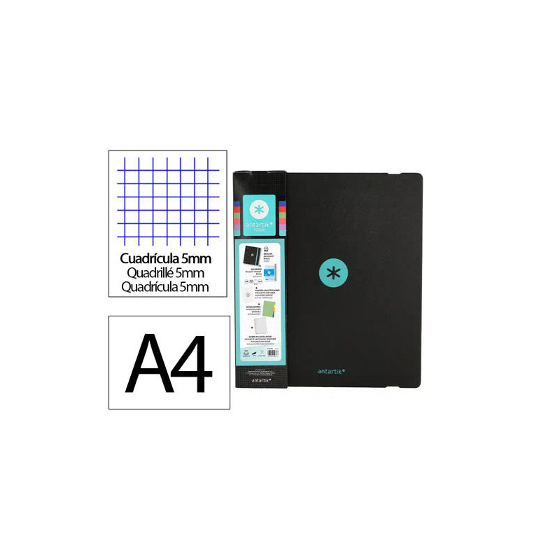CARPETA CON RECAMBIO ANTARTIK A4 CUADRO 5MM FOAM 4 ANILLAS 35MM MIXTAS BICOLOR NEGRO MENTA