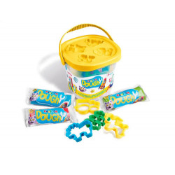 PASTA PARA MODELAR CARIOCA DOUGHY BUCKET 50 GR SET DE 3 UNIDADES COLORES SURTIDOS + 4 MOLDES