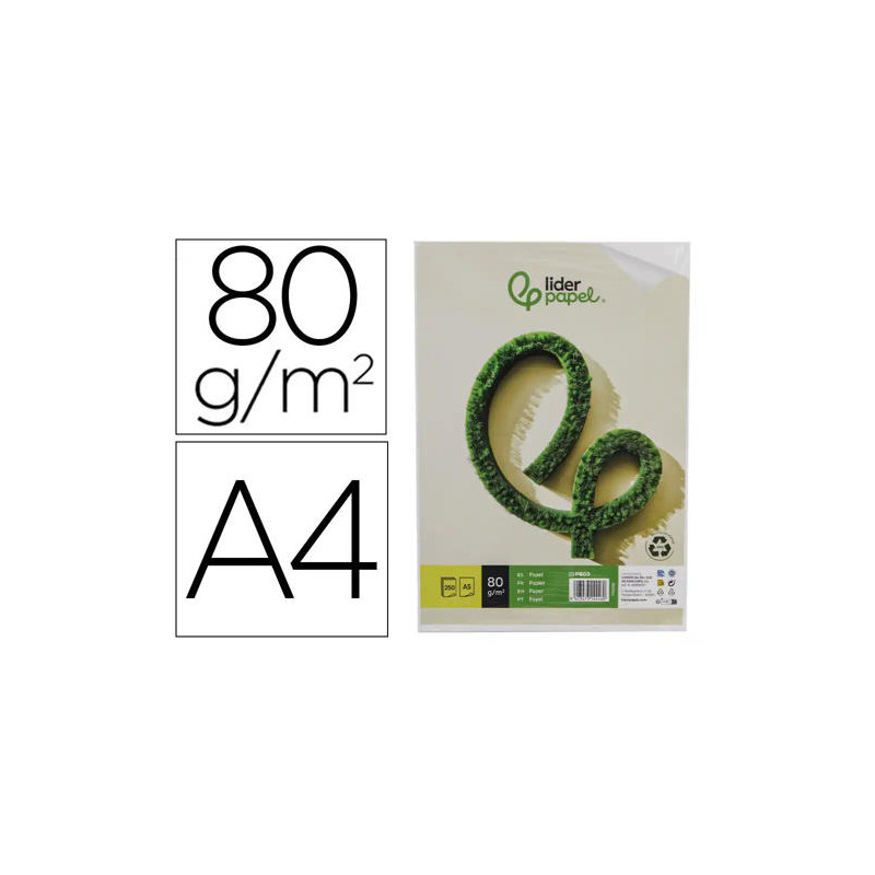 PAPEL LIDERPAPEL A5 RECICLADO 80 G PAQUETE DE 250 HOJAS
