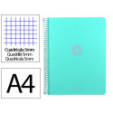 CUADERNO ESPIRAL ANTARTIK MICRO A4 TAPA FOAM 120H 90GR CUADRO 5MM 5 BANDAS 4 TALADROS COLOR MENTA
