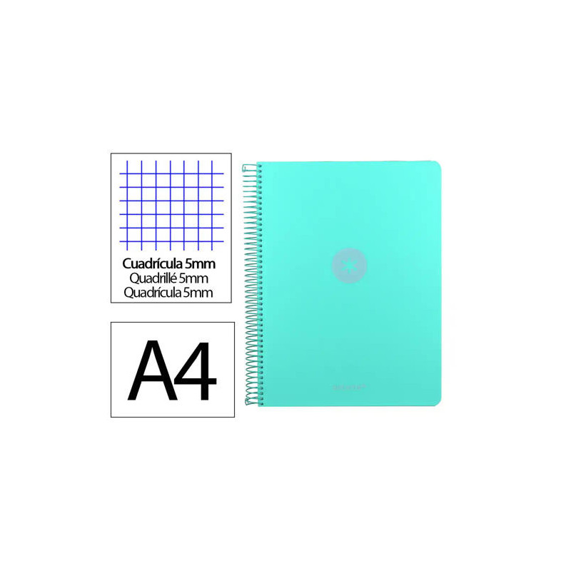 CUADERNO ESPIRAL ANTARTIK MICRO A4 TAPA FOAM 120H 90GR CUADRO 5MM 5 BANDAS 4 TALADROS COLOR MENTA
