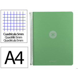 CUADERNO ESPIRAL ANTARTIK MICRO A4 TAPA FOAM 120H 90GR CUADRO 5MM 5 BANDAS 4 TALADROS COLOR VERDE MA