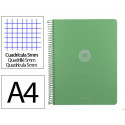 CUADERNO ESPIRAL ANTARTIK MICRO A4 TAPA FOAM 120H 90GR CUADRO 5MM 5 BANDAS 4 TALADROS COLOR VERDE MA