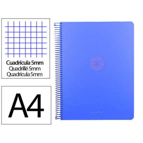 CUADERNO ESPIRAL ANTARTIK MICRO A4 TAPA FOAM 120H 90GR CUADRO 5MM 5 BANDAS 4 TALADROS COLOR AZUL